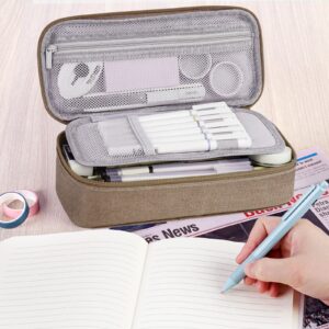 WEMATE Large Pencil Case with Zipper, Big Capacity, Canvas Pencil Case,Light Grey