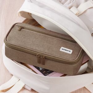 WEMATE Large Pencil Case with Zipper, Big Capacity, Canvas Pencil Case,Light Grey