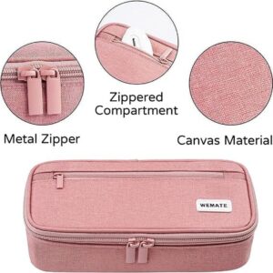 WEMATE Large Pencil Case with Zipper, Big Capacity, Canvas Pencil Case,Light Grey
