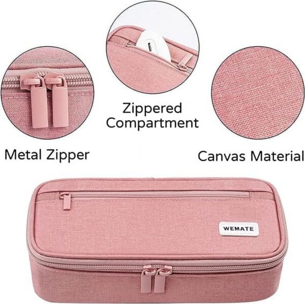 WEMATE Large Pencil Case with Zipper, Big Capacity, Canvas Pencil Case,Light Grey