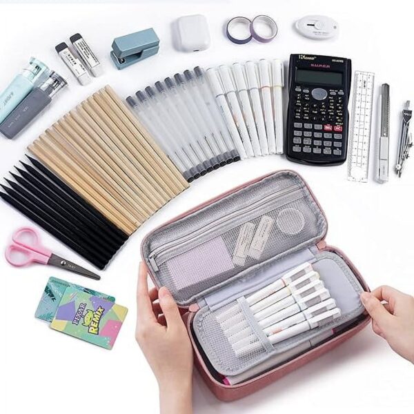 WEMATE Large Pencil Case with Zipper, Big Capacity, Canvas Pencil Case,Light Grey
