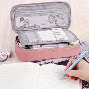 WEMATE Large Pencil Case with Zipper, Big Capacity, Canvas Pencil Case,Light Grey