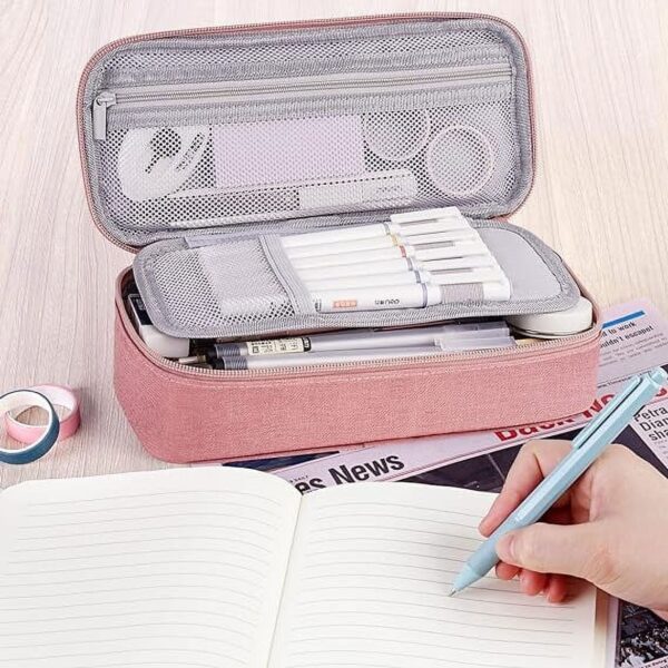 WEMATE Large Pencil Case with Zipper, Big Capacity, Canvas Pencil Case,Light Grey