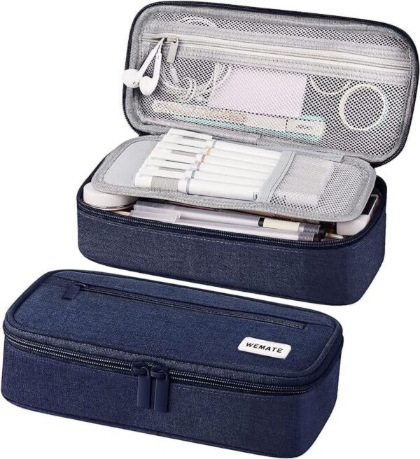 WEMATE Large Pencil Case with Zipper, Big Capacity, Canvas Pencil Case,Light Grey