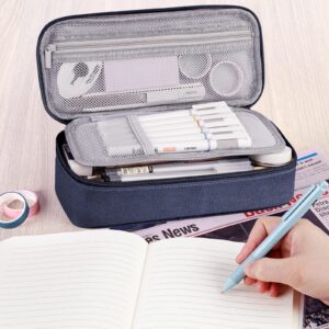 WEMATE Large Pencil Case with Zipper, Big Capacity, Canvas Pencil Case,Light Grey