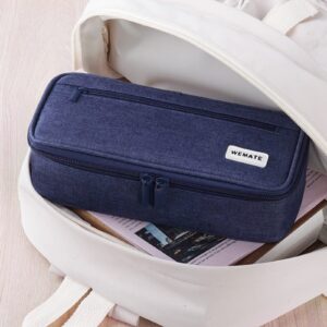 WEMATE Large Pencil Case with Zipper, Big Capacity, Canvas Pencil Case,Light Grey