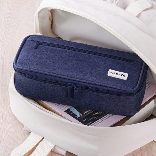WEMATE Large Pencil Case with Zipper, Big Capacity, Canvas Pencil Case,Light Grey