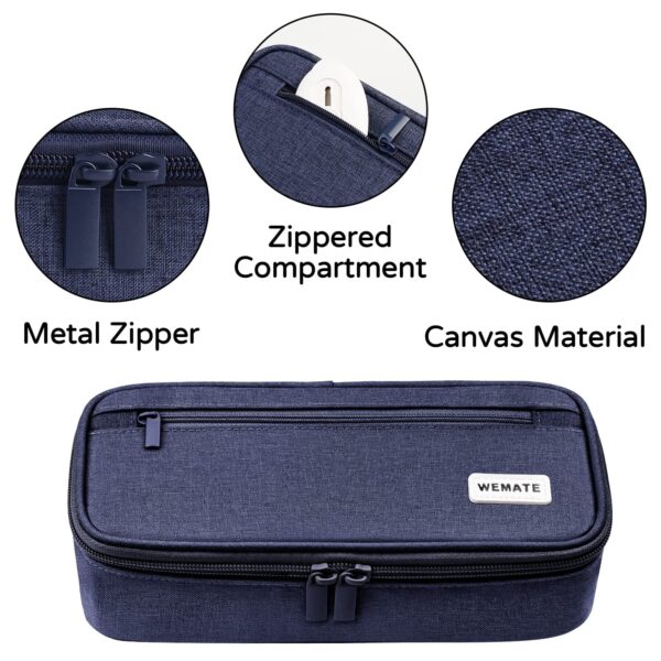 WEMATE Large Pencil Case with Zipper, Big Capacity, Canvas Pencil Case,Light Grey