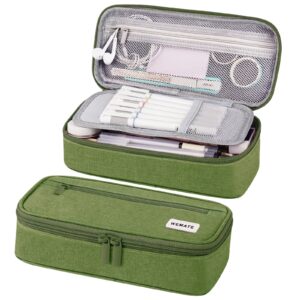 WEMATE Large Pencil Case with Zipper, Big Capacity, Canvas Pencil Case,Light Grey