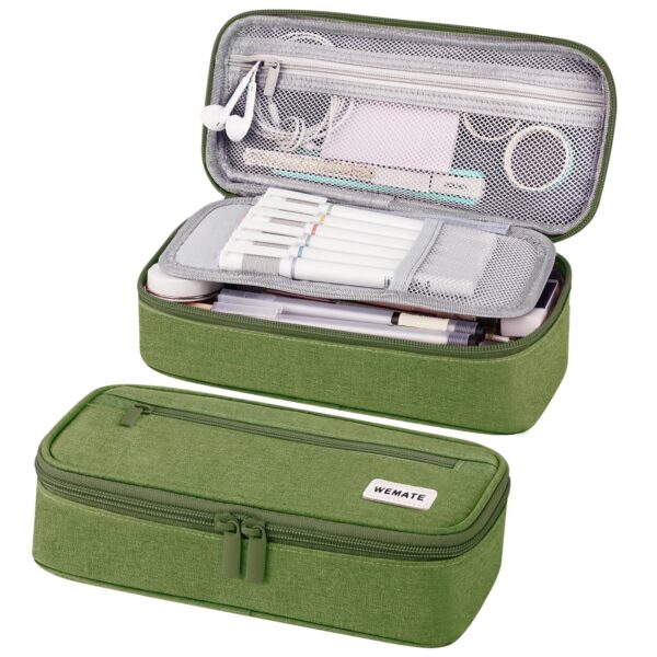 WEMATE Large Pencil Case with Zipper, Big Capacity, Canvas Pencil Case,Light Grey