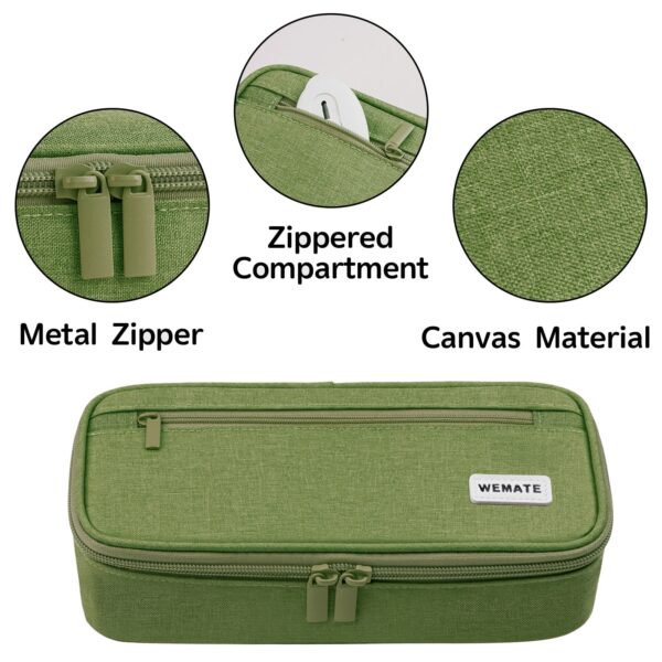WEMATE Large Pencil Case with Zipper, Big Capacity, Canvas Pencil Case,Light Grey