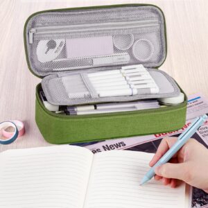 WEMATE Large Pencil Case with Zipper, Big Capacity, Canvas Pencil Case,Light Grey