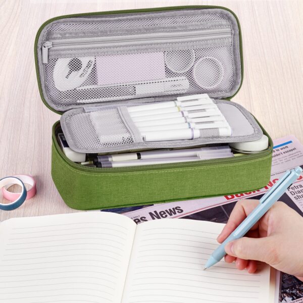 WEMATE Large Pencil Case with Zipper, Big Capacity, Canvas Pencil Case,Light Grey