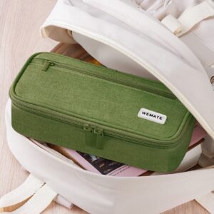WEMATE Large Pencil Case with Zipper, Big Capacity, Canvas Pencil Case,Light Grey
