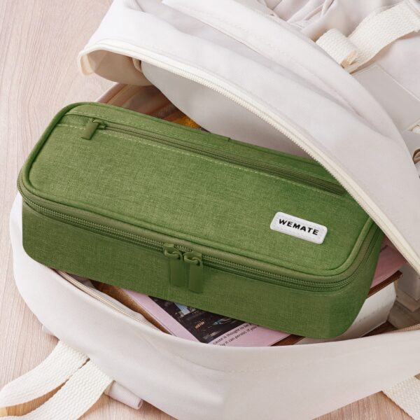 WEMATE Large Pencil Case with Zipper, Big Capacity, Canvas Pencil Case,Light Grey