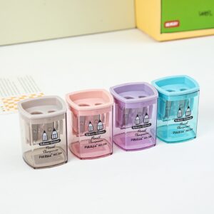RXIRUCGD Pen Sharpener, 4pc Pencil Sharpeners - Double Hole Sharpener for Classroom Supplies, Colored Pencil Sharpener for Supplies. Handheld Pencil and Crayon Sharpener(Random Color),Pink - Image 1