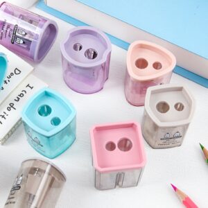 RXIRUCGD Pen Sharpener, 4pc Pencil Sharpeners - Double Hole Sharpener for Classroom Supplies, Colored Pencil Sharpener for Supplies. Handheld Pencil and Crayon Sharpener(Random Color),Pink - Image 5