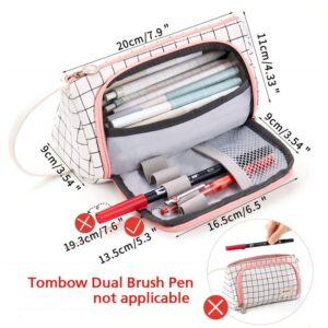 Jeexi Large Capacity Colored Canvas 2 Pack - Storage Pouch Marker Pen Pencil Case Simple Stationery Bag Holder For Middle High School Office College Student Girl Women Adult Teen Gift White Plaid - Image 2