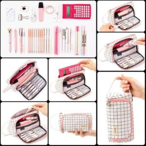 Jeexi Large Capacity Colored Canvas 2 Pack - Storage Pouch Marker Pen Pencil Case Simple Stationery Bag Holder For Middle High School Office College Student Girl Women Adult Teen Gift White Plaid - Image 9