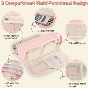 Pencil Case For Girls,Flower Quilted Large Capacity Pencil Pouch With 2 Compartment, Zipper Pencil Bag With Handle, Women Soft Pencil Box For Middle School Office College - Image 4