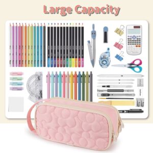 Pencil Case For Girls,Flower Quilted Large Capacity Pencil Pouch With 2 Compartment, Zipper Pencil Bag With Handle, Women Soft Pencil Box For Middle School Office College - Image 6