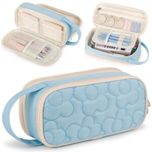 Pencil Case For Girls,Flower Quilted Large Capacity Pencil Pouch With 2 Compartment, Zipper Pencil Bag With Handle, Women Soft Pencil Box For Middle School Office College - Image 7