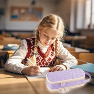 Pencil Case For Girls,Flower Quilted Large Capacity Pencil Pouch With 2 Compartment, Zipper Pencil Bag With Handle, Women Soft Pencil Box For Middle School Office College - Image 14