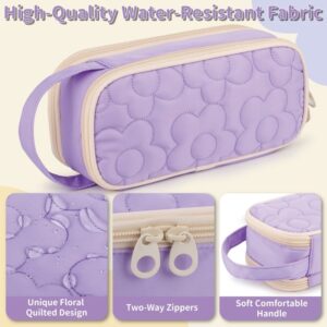 Pencil Case For Girls,Flower Quilted Large Capacity Pencil Pouch With 2 Compartment, Zipper Pencil Bag With Handle, Women Soft Pencil Box For Middle School Office College - Image 17