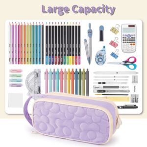 Pencil Case For Girls,Flower Quilted Large Capacity Pencil Pouch With 2 Compartment, Zipper Pencil Bag With Handle, Women Soft Pencil Box For Middle School Office College - Image 18