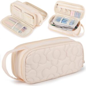 Pencil Case For Girls,Flower Quilted Large Capacity Pencil Pouch With 2 Compartment, Zipper Pencil Bag With Handle, Women Soft Pencil Box For Middle School Office College - Image 19