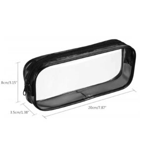 FAMTKT Clear PVC Zipper Pen Pencil Case, Big Capacity Pencil Bag Makeup Pouch Portable Toiletries and Makeup Storage Bag for Office Stationery Travel Storage (Black) on Clearance - Image 4