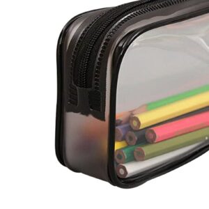 FAMTKT Clear PVC Zipper Pen Pencil Case, Big Capacity Pencil Bag Makeup Pouch Portable Toiletries and Makeup Storage Bag for Office Stationery Travel Storage (Black) on Clearance - Image 5