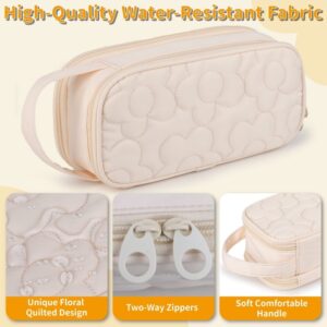 Pencil Case For Girls,Flower Quilted Large Capacity Pencil Pouch With 2 Compartment, Zipper Pencil Bag With Handle, Women Soft Pencil Box For Middle School Office College - Image 23