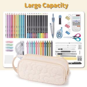 Pencil Case For Girls,Flower Quilted Large Capacity Pencil Pouch With 2 Compartment, Zipper Pencil Bag With Handle, Women Soft Pencil Box For Middle School Office College - Image 24