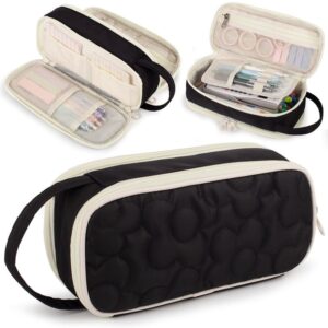 Pencil Case For Girls,Flower Quilted Large Capacity Pencil Pouch With 2 Compartment, Zipper Pencil Bag With Handle, Women Soft Pencil Box For Middle School Office College - Image 25