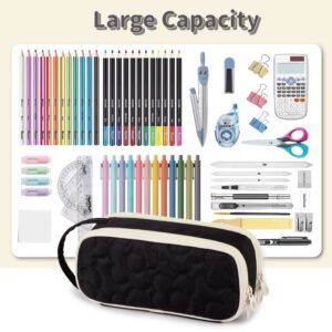 Pencil Case For Girls,Flower Quilted Large Capacity Pencil Pouch With 2 Compartment, Zipper Pencil Bag With Handle, Women Soft Pencil Box For Middle School Office College - Image 30