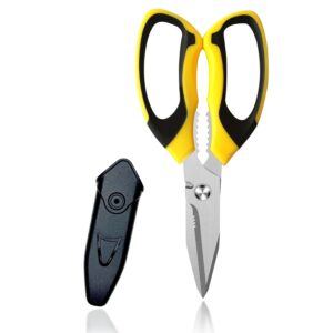 Scissors Heavy Duty 8”, Carpet Scissors, Multipurpose Scissors with Protective Cover, Stainless Steel Serrated Blades, Easy Cutting Cardboard, Leather, Fabric, Wires, Nutcracker