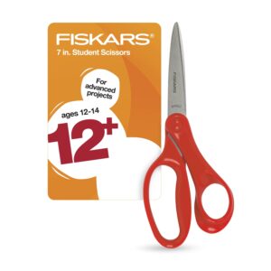 Fiskars Student Scissors, 7″, Pointed, School Supplies for Kids 12 & Older, Red