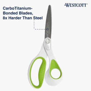 Westcott Carbo Titanium Straight Scissors, 8″, Straight, for Office, High School Educational Level, White 1-Count