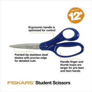 Fiskars 7-Inch Stainless Steel Pointed Scissors, 3-Pack, Purple, Blue & Turquoise, 3 Count