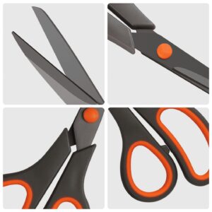 JEEXI 8″ Titanium Non-Stick Multipurpose Scissors, Extra Sharp Stainless Steel Blades, Soft Grip Handle, Heavy Duty for Office, Craft, and Home Use, DIY (3 Pack)