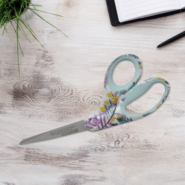 Westcott Sewing Scissors, 8″, Fashion, Titanium, Bent, Floral, Multicolor,1-Count