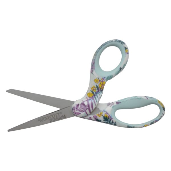 Westcott Sewing Scissors, 8″, Fashion, Titanium, Bent, Floral, Multicolor,1-Count