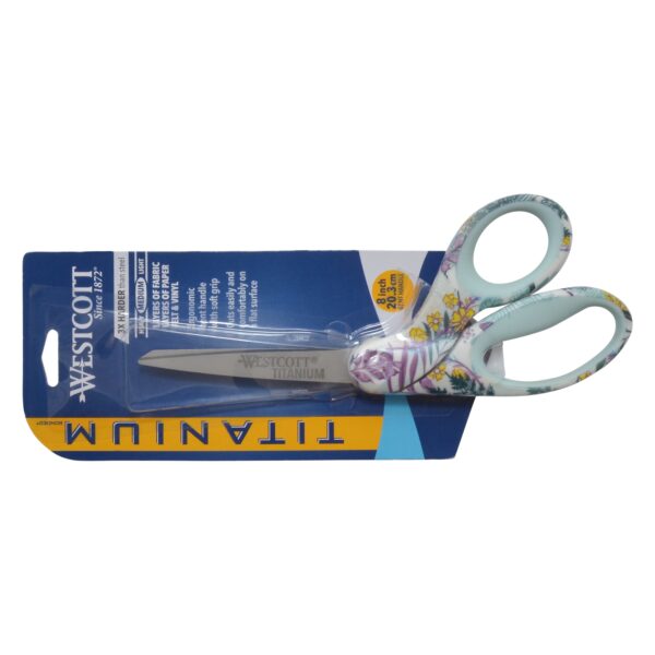 Westcott Sewing Scissors, 8″, Fashion, Titanium, Bent, Floral, Multicolor,1-Count