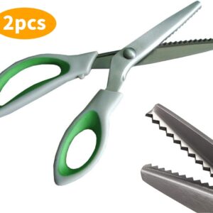 ZHUYING 2 pack Green Pinking Shears Comfort Grips Crafts Zig Zag Cut Sewing Scissors,Professional Handheld Dressmaking - Image 1