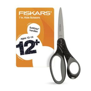 Fiskars 7-inch Student Scissor Ages 12-14, Black Glitter, 1 Count, Middle School and Craft Scissors - Image 1