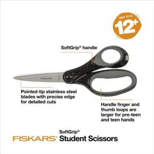 Fiskars 7-inch Student Scissor Ages 12-14, Black Glitter, 1 Count, Middle School and Craft Scissors - Image 3
