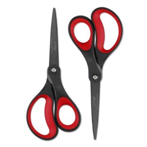 LIVINGO 8" Titanium Non-Stick Scissors, All Purpose for Office, 2 Pack Red Black - Image 1