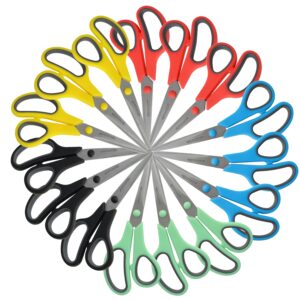 Westcott 8" Stainless Steel Soft Handle Straight Scissors, High School Education Level, Assorted Colors, Pack of 15 - Image 1