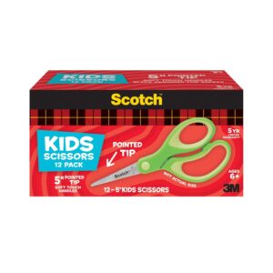 Scotch Soft Touch Kids Scissors, 5", Pointed Tip, Green, 12 Count - Image 1